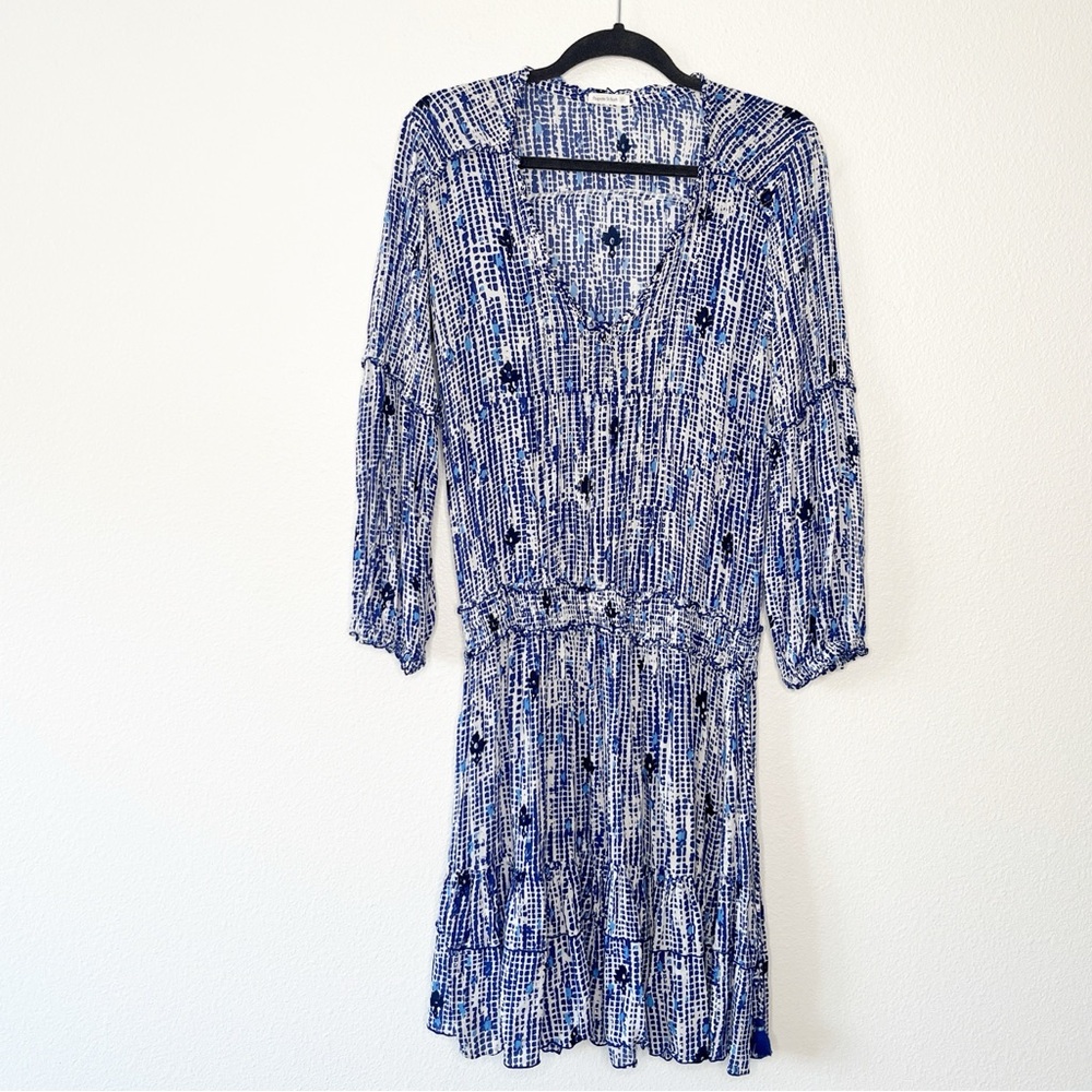 Poupette St Barth Long Sleeve Light Weight V-Neck Blue Dress Size 2 Chic